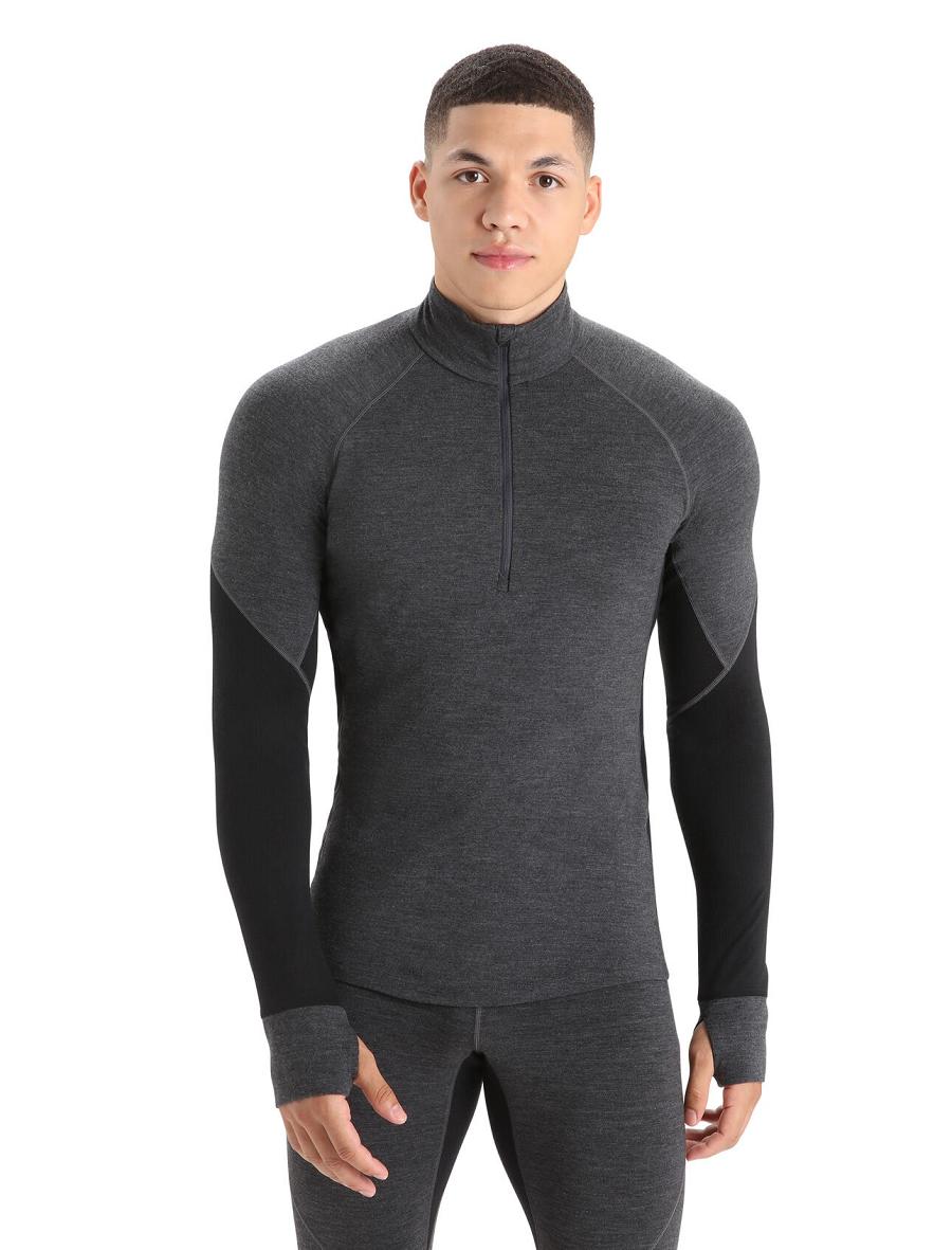 Jet Heather / Black Men\'s Icebreaker BodyfitZone™ Merino 260 Zone Long Sleeve Half Zip Thermal Top Base Layers | USA 1349LISH